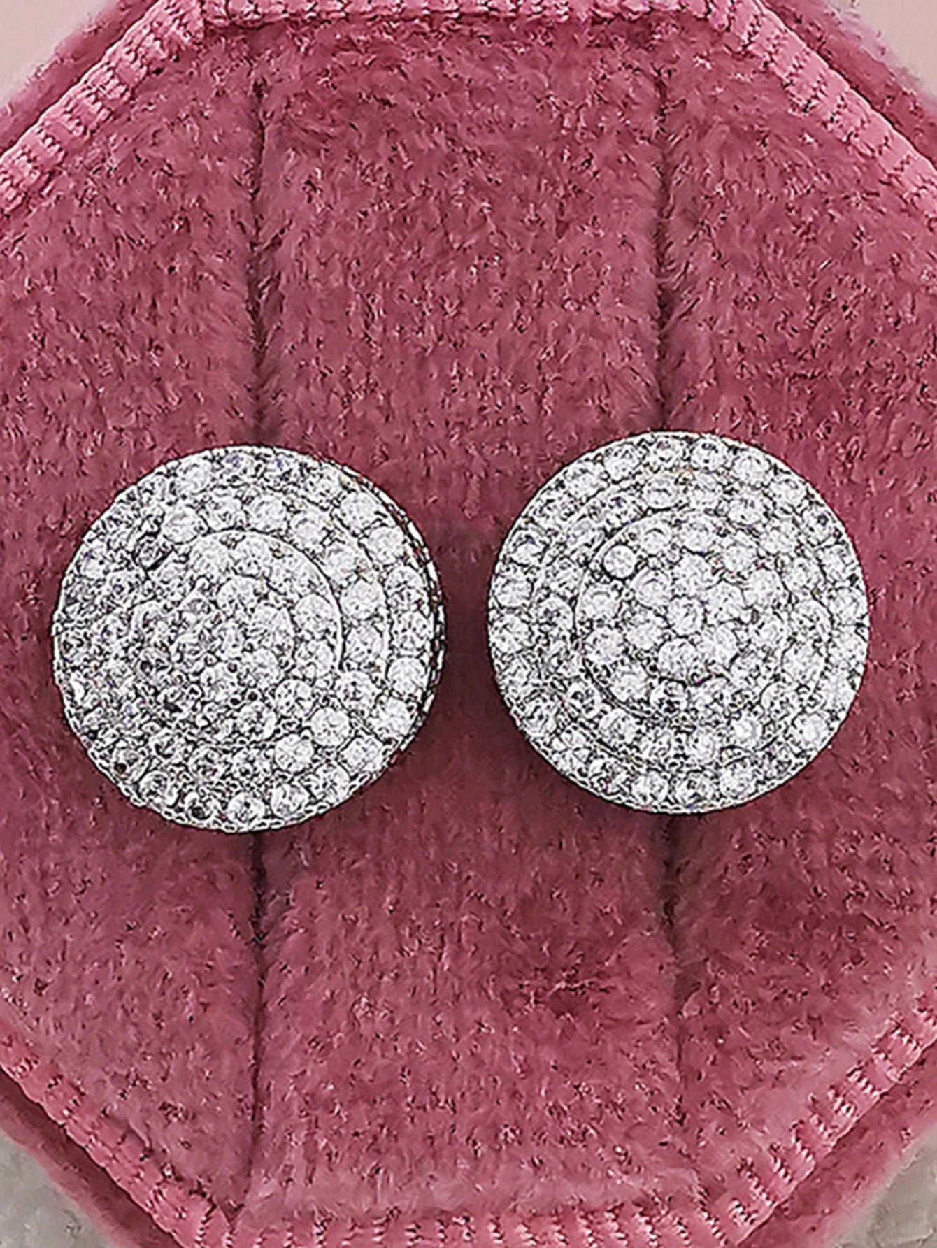 New Luxury Fashion Round Copper Zirconia Stud Earrings For Women Anniversary Gift Silver Color Metal Earring Party
