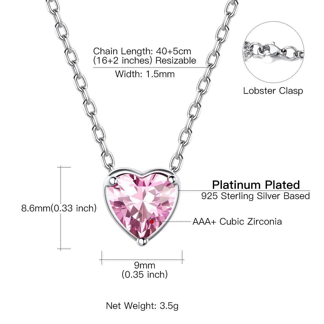 Women 925 Sterling Silver Birthstone Love Heart Necklace, Birthday Valentines Gift