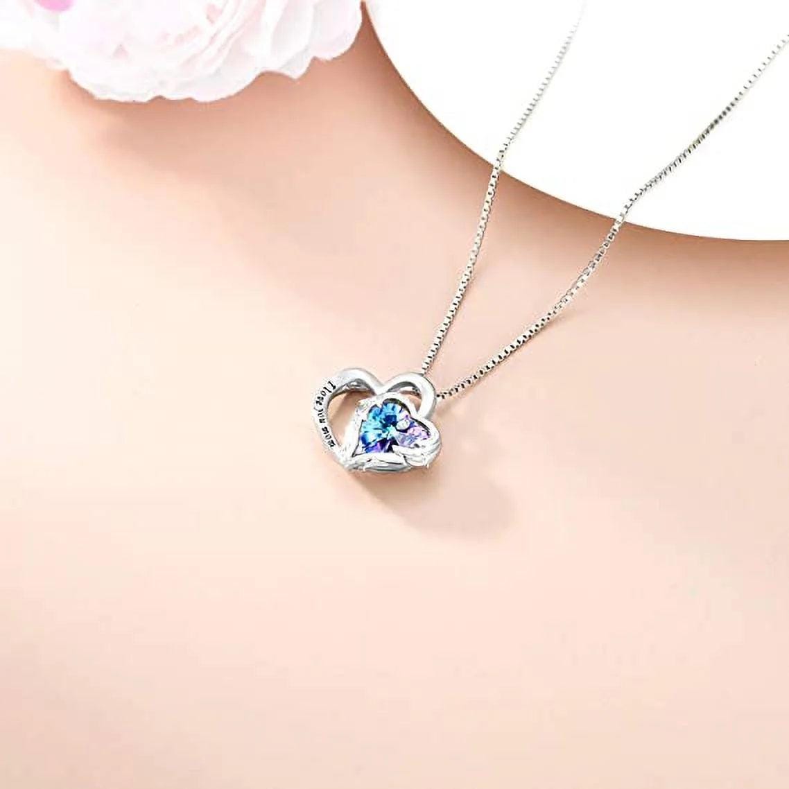 Christmas Gifts Sterling Silver I Love You Mom Heart Necklace with Austrian Crystals Gifts for Women Girls Friends Mom