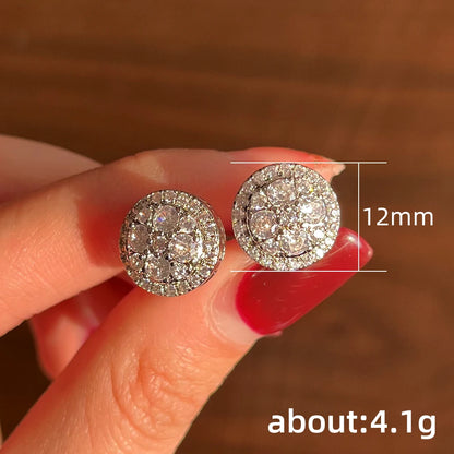 Huitan Full Paved CZ Stud Earrings for Women Round Shaped Simple Versatile Bling Cubic Zirconia Earrings Statement Jewelry Gift