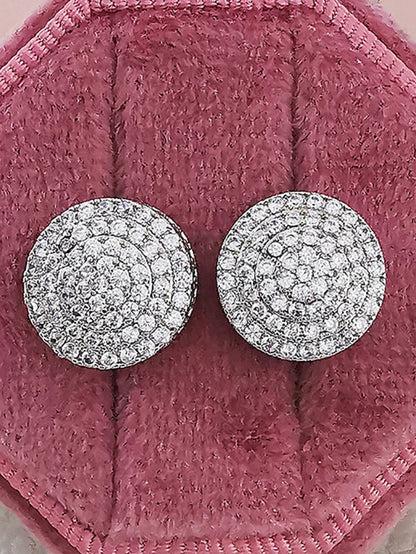 New Luxury Fashion Round Copper Zirconia Stud Earrings For Women Anniversary Gift Silver Color Metal Earring Party