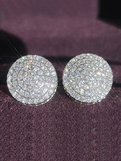 New Luxury Fashion Round Copper Zirconia Stud Earrings For Women Anniversary Gift Silver Color Metal Earring Party