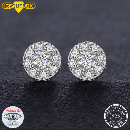 Round Moissanite Diamond Ear Studs Earring Pass Diamond Test Moissanite Stud Earrings For Women Man Sterling Silver Jewelry Gift