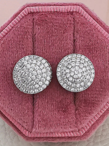 New Luxury Fashion Round Copper Zirconia Stud Earrings For Women Anniversary Gift Silver Color Metal Earring Party