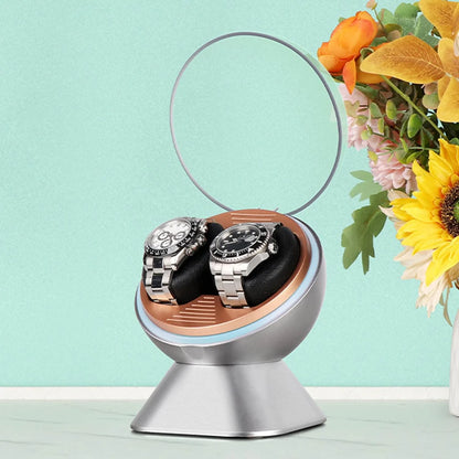 -Automatic Double Watch Winder Mechanical Watch Watch Shaker Watch Turner Winding Box Watch Box Watch Organizer for Freshmatic Automatic Decorative Swags (Silver)【0508】