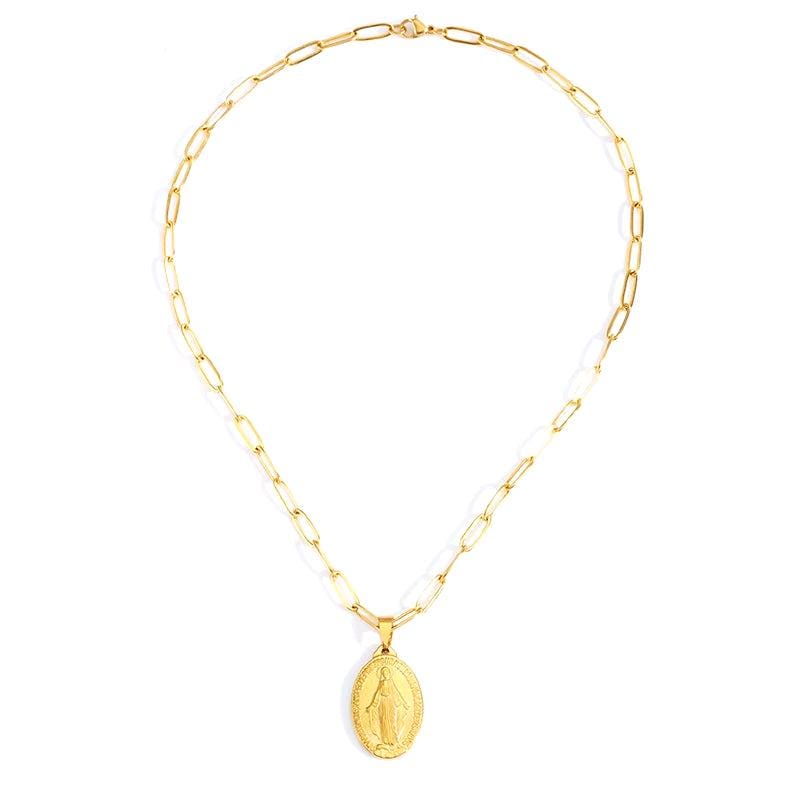 Stainless Steel Virgin Mary Necklace for Women Gold/Silver Color Metal Virgen Maria Medalla Cross Necklace Choker Religious