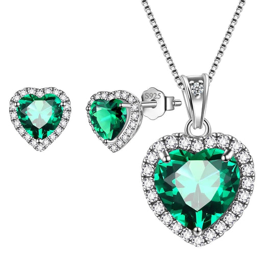 September Birthstone Jewelry Sets Blue Heart Jewelry Set Sapphire Fine Necklace Earrings 925 Sterling Silver Women Birthday Mother&#39;S Day Gifts