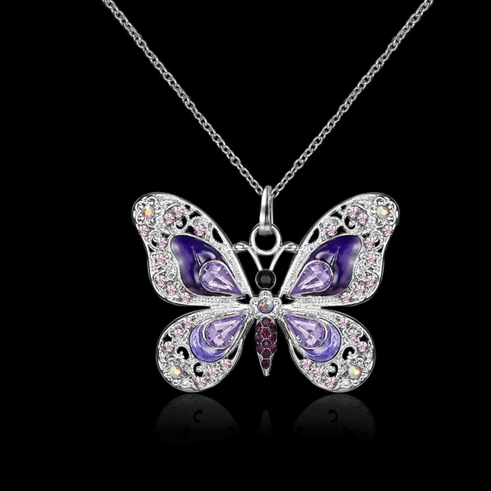 Mothers Day Gifts, Butterfly Necklace, Opal Jewelry Pendant Necklaces for Women, Silver Necklaces Gift for Women,Gift for Birthday Valentine&#39;S Day