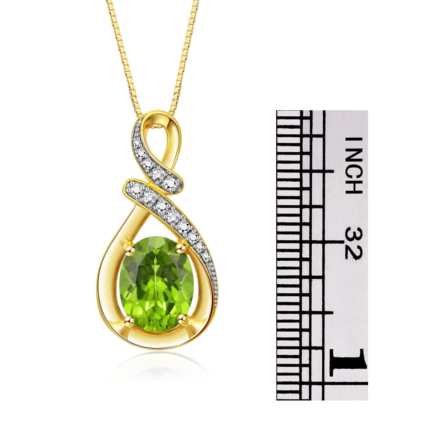 Necklaces for Women Yellow Gold Plated Silver Designer Necklace Gemstone & Genuine Diamonds Pendant 18&quot; Chain 9X7MM Peridot August Birthstone Womens Jewelry Silver Necklace for Women