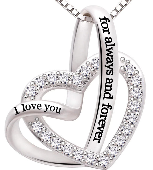 Jewelry Sterling Silver &quot;I Love You for Always and Forever&quot; Love Heart Cubic Zirconia Necklace
