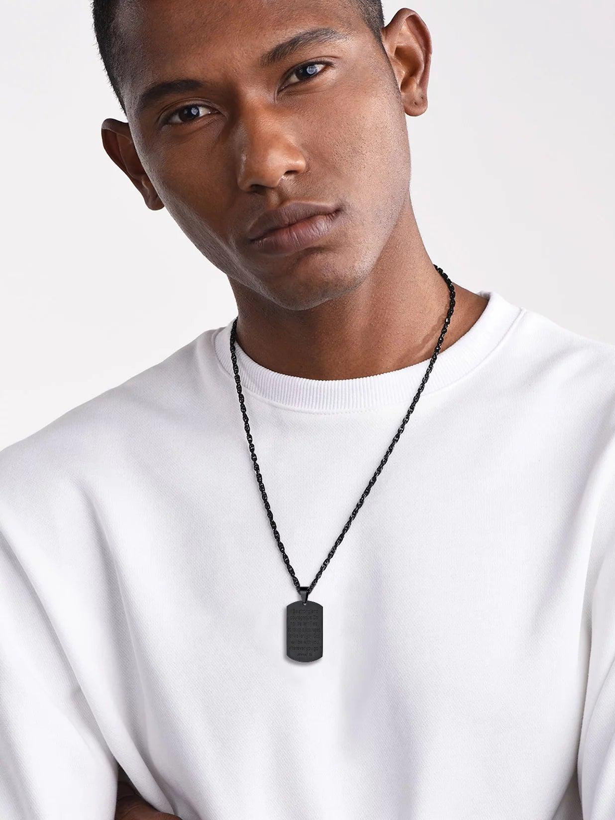 Men&#39;S Gold Cross Necklace Stainless Steel Dog Tag Necklace Boys Christian Serenity Prayer Necklace Inspirational Jewelry Gift