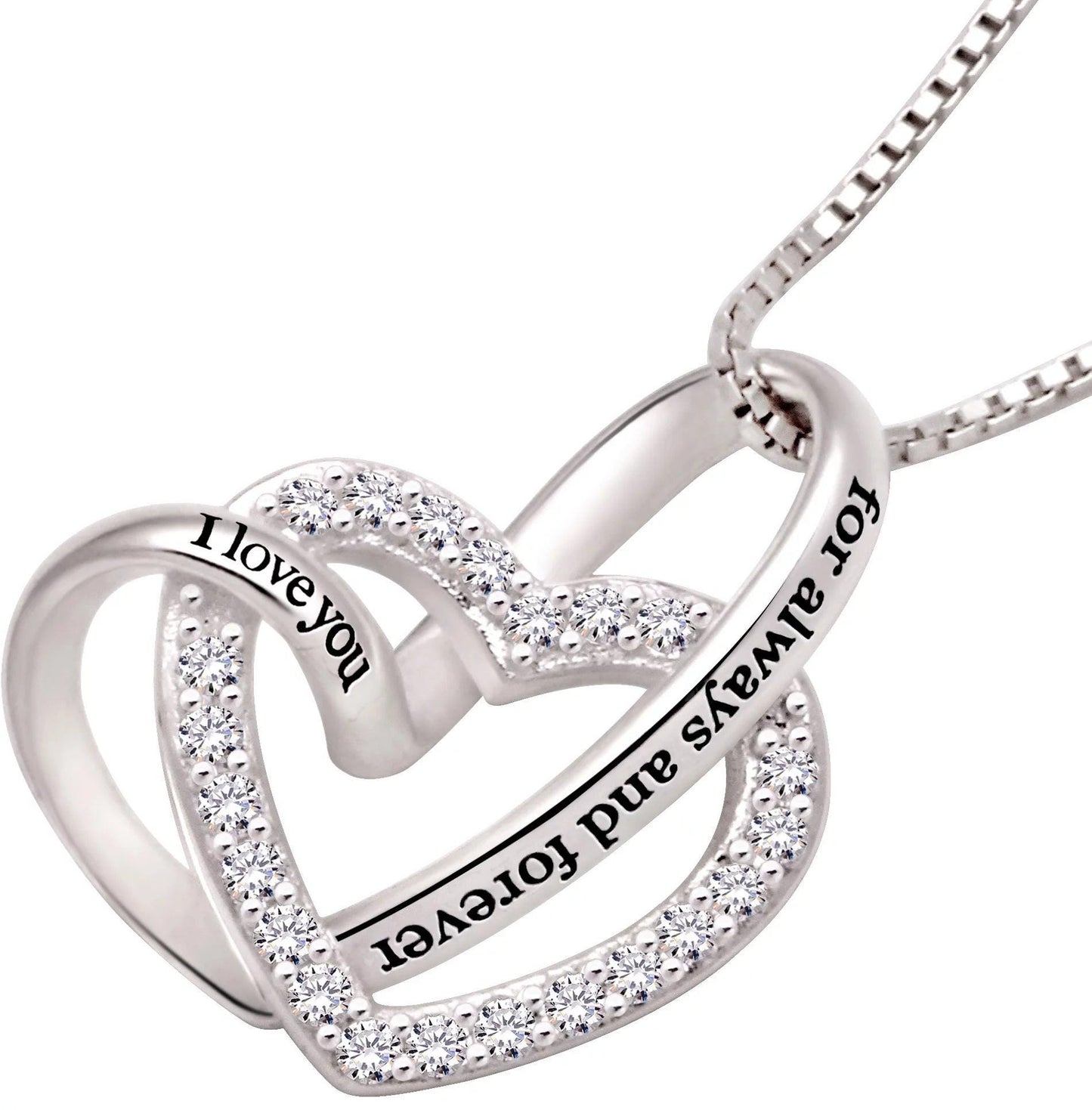 Jewelry Sterling Silver &quot;I Love You for Always and Forever&quot; Love Heart Cubic Zirconia Necklace