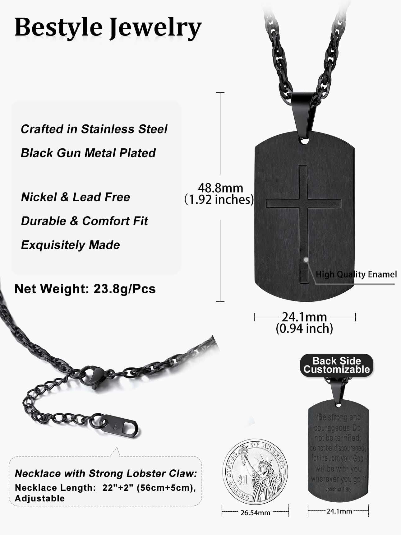 Men&#39;S Gold Cross Necklace Stainless Steel Dog Tag Necklace Boys Christian Serenity Prayer Necklace Inspirational Jewelry Gift