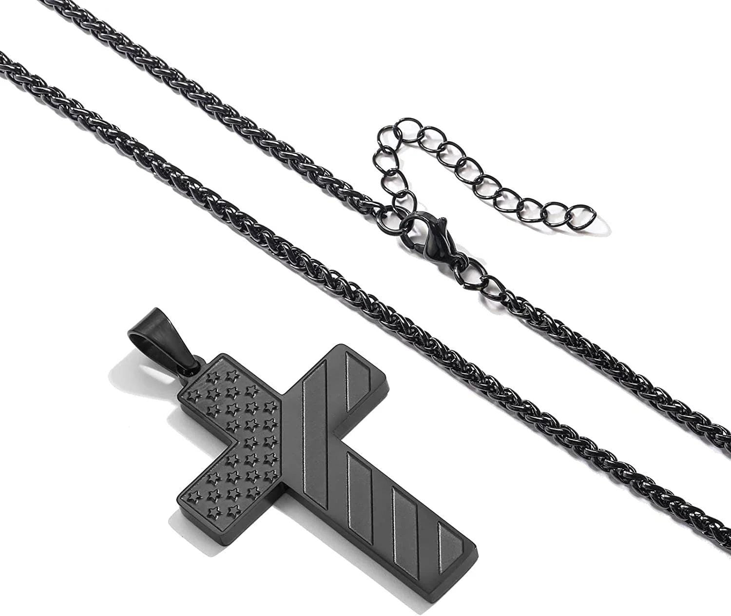 Gold Cross Necklace for Men Bible Verse Stainless Steel American Flag Pendant Chain for Men Valentine&#39;S Day Jewelry Gift for Men Boyfriend Husband