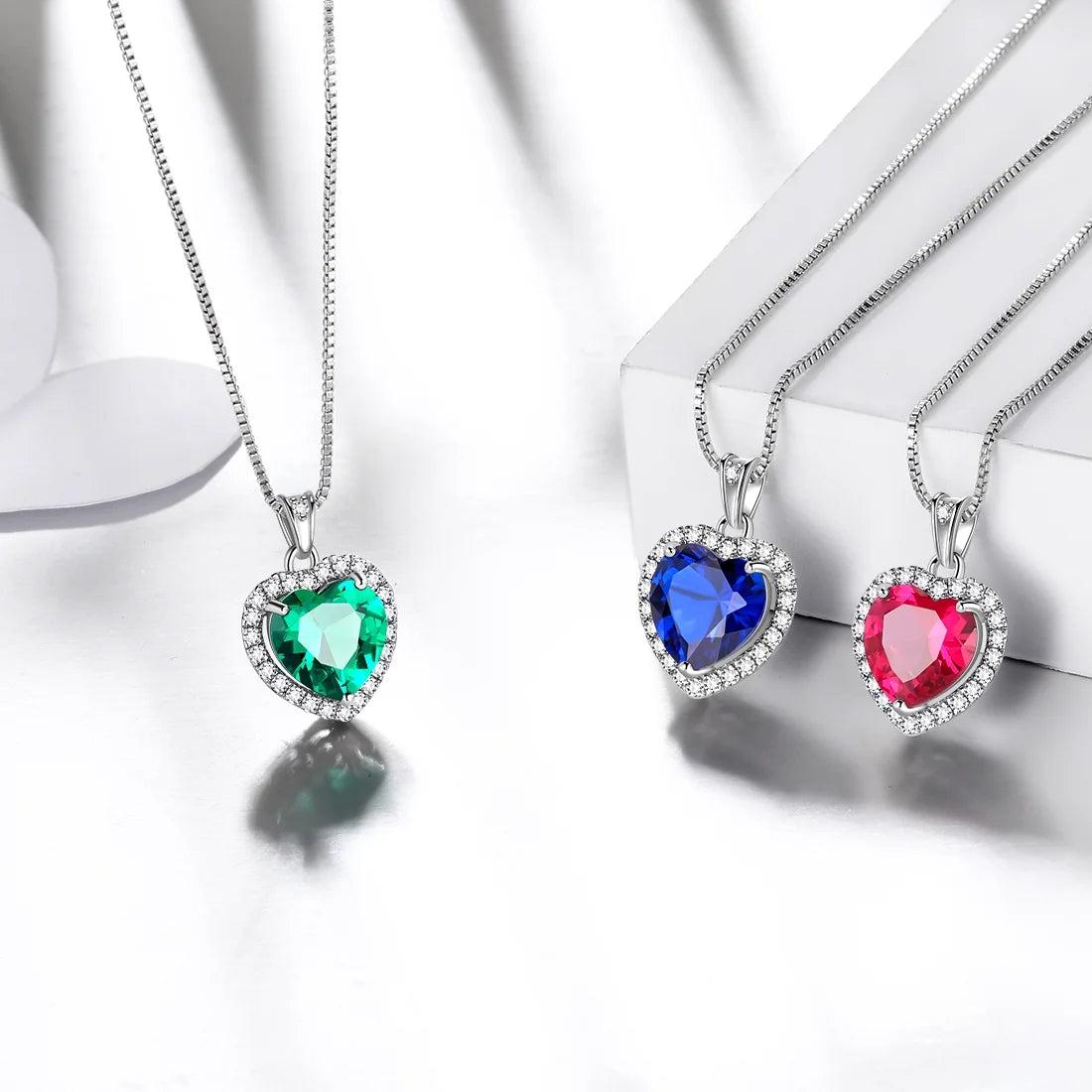 September Birthstone Jewelry Sets Blue Heart Jewelry Set Sapphire Fine Necklace Earrings 925 Sterling Silver Women Birthday Mother&#39;S Day Gifts