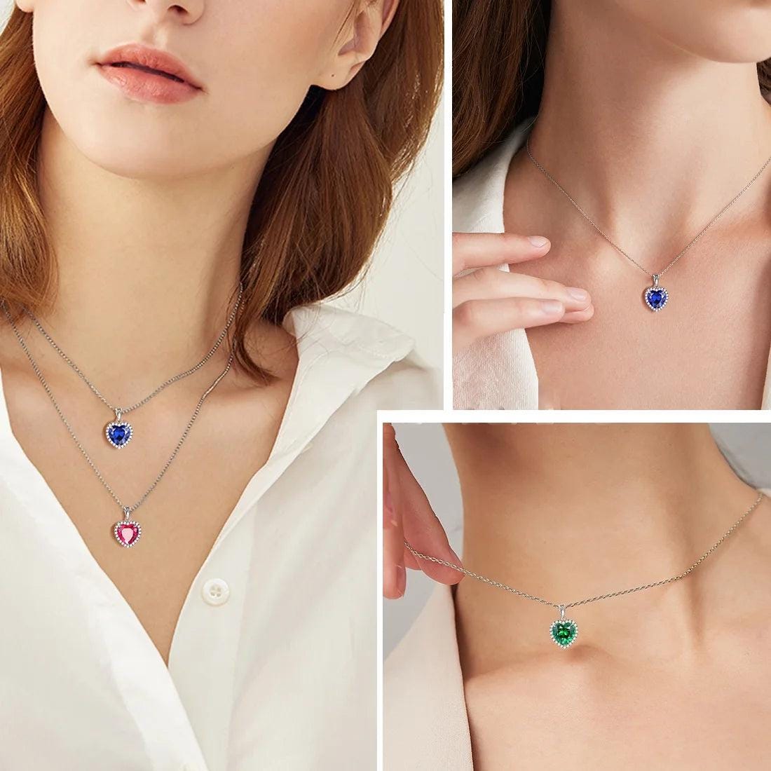 September Birthstone Jewelry Sets Blue Heart Jewelry Set Sapphire Fine Necklace Earrings 925 Sterling Silver Women Birthday Mother&#39;S Day Gifts
