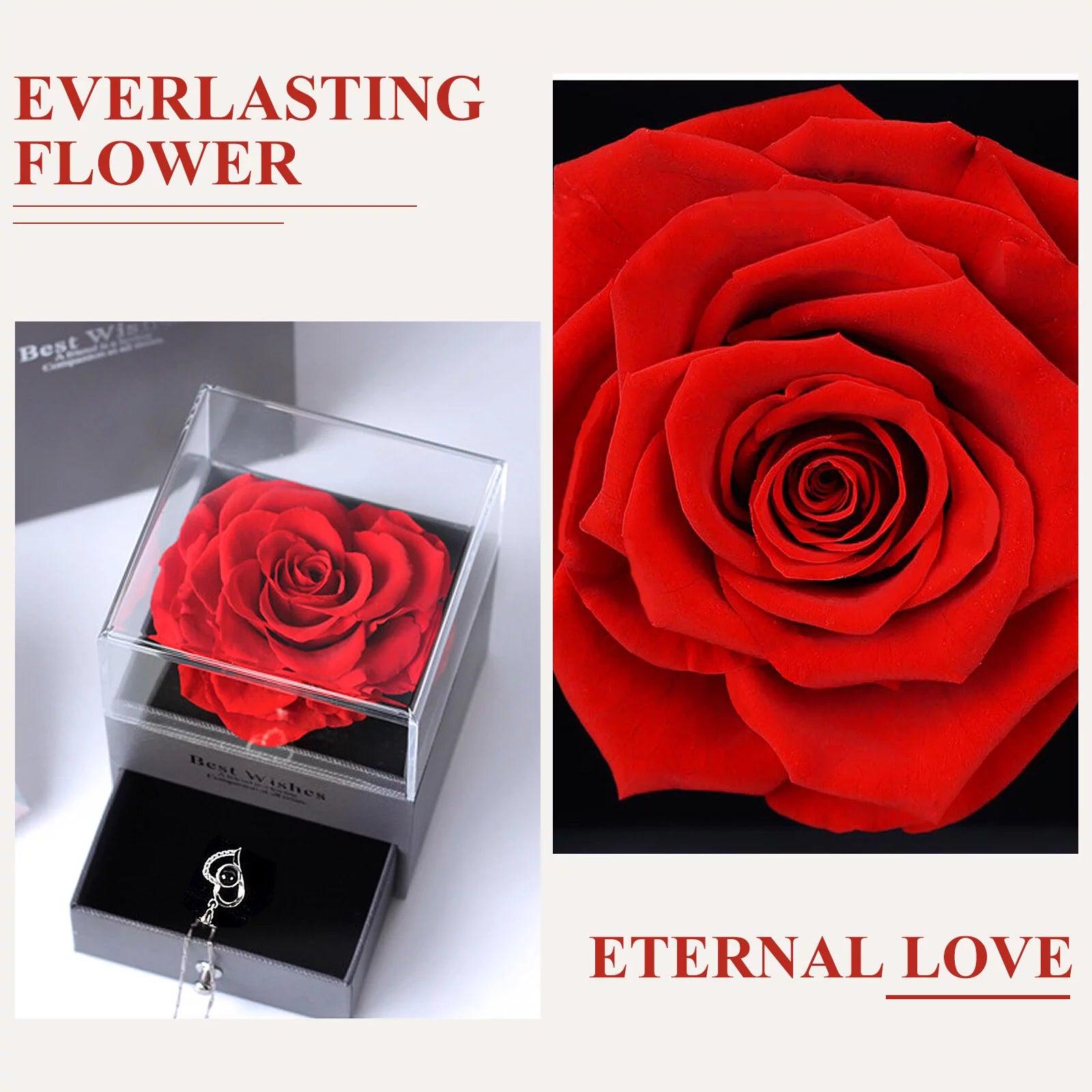 Preserved Red Real Rose with I Love You Necklace in 100 Languages -Eternal Flowers Rose Gifts for Mom Wife Girlfriend Her on Christmas Valentines Day Mother&#39;Sday Anniversary Birthday Gifts for Women