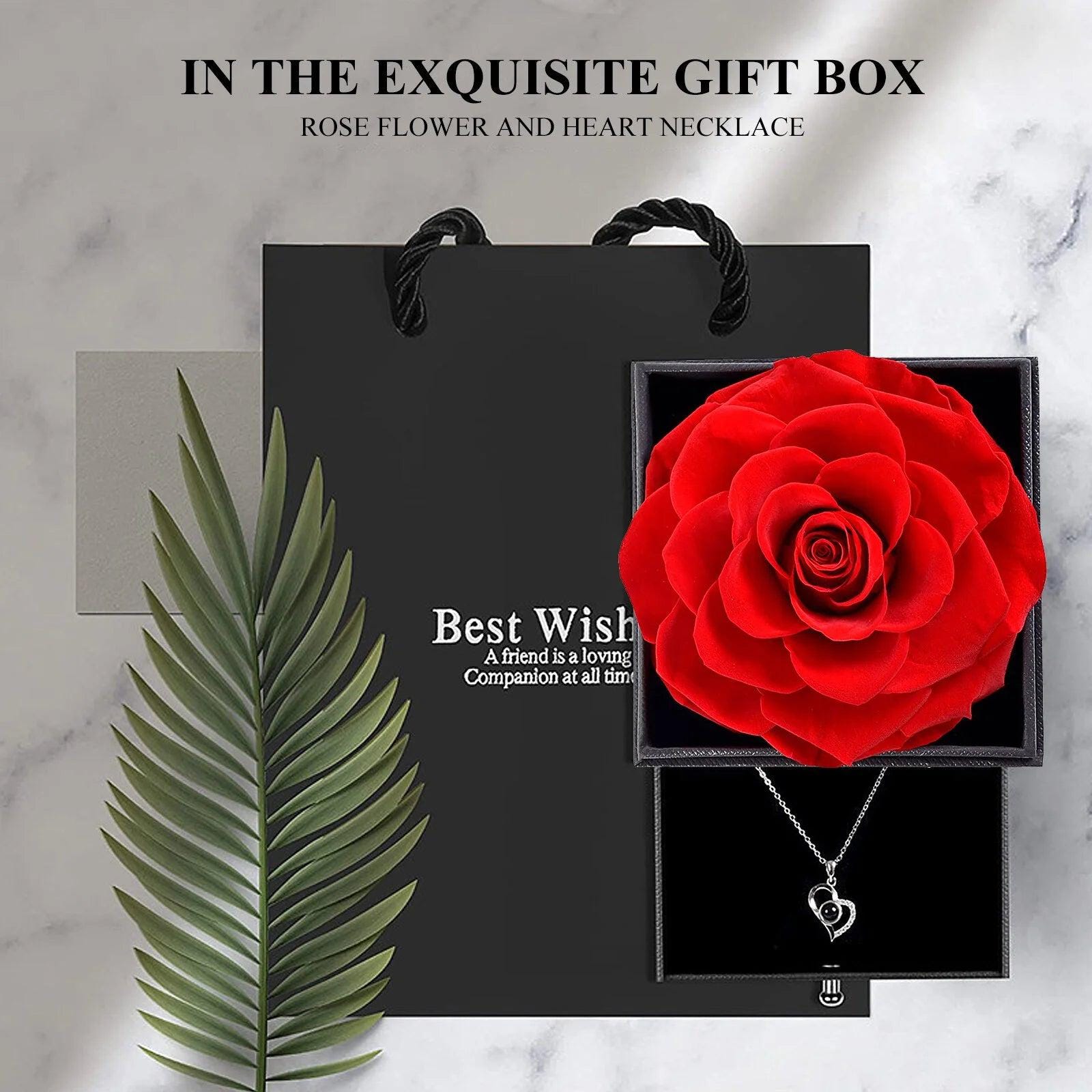 Preserved Red Real Rose with I Love You Necklace in 100 Languages -Eternal Flowers Rose Gifts for Mom Wife Girlfriend Her on Christmas Valentines Day Mother&#39;Sday Anniversary Birthday Gifts for Women