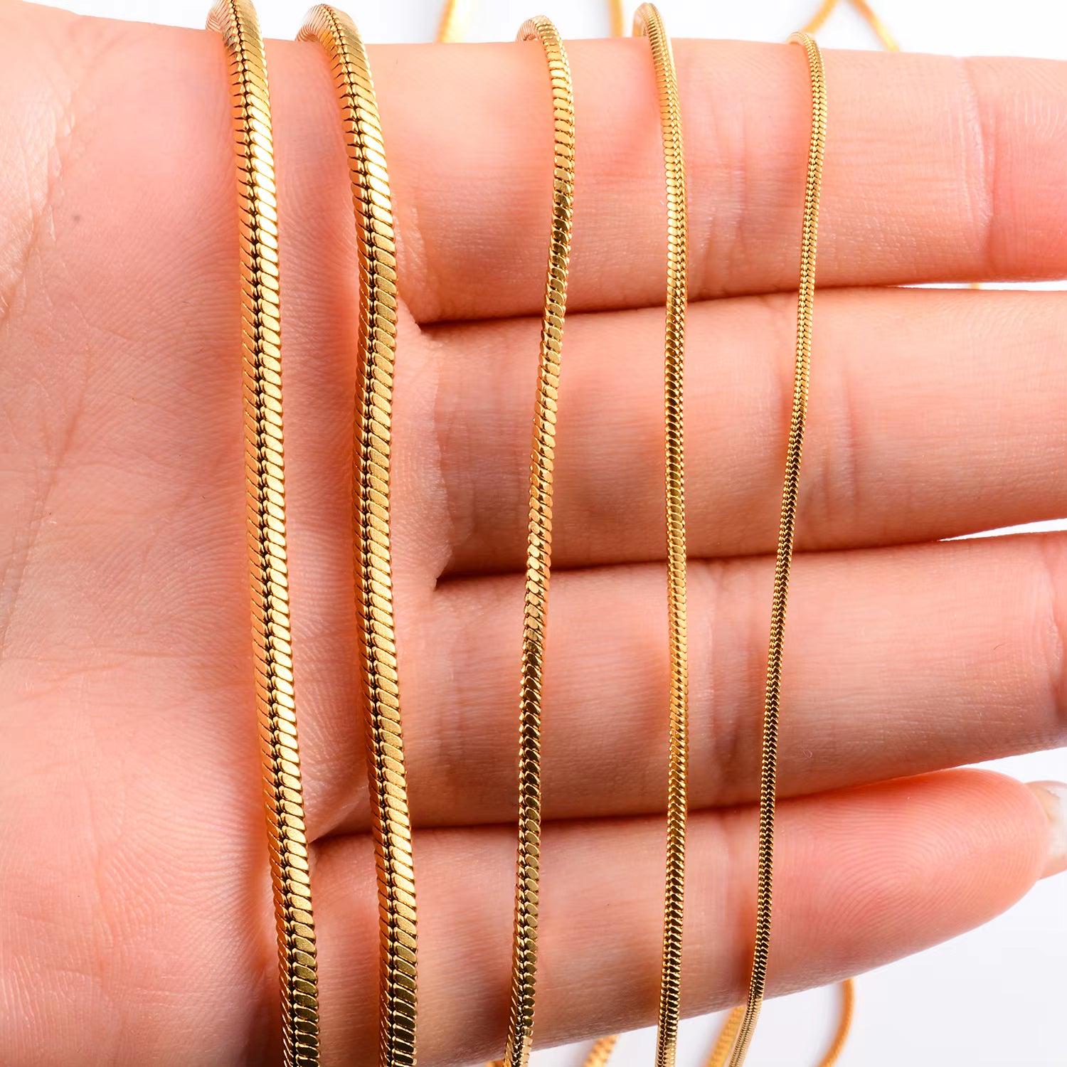 Witd 0.9/1.2/1.5/2/2.4Mm Stainless Steel Square Snake Chain Necklace Gold Color for Men Women&#39;S Fashion Jewelry