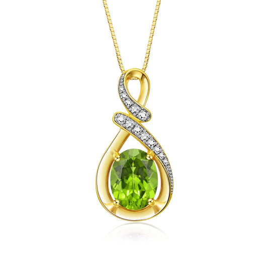 Necklaces for Women Yellow Gold Plated Silver Designer Necklace Gemstone & Genuine Diamonds Pendant 18&quot; Chain 9X7MM Peridot August Birthstone Womens Jewelry Silver Necklace for Women
