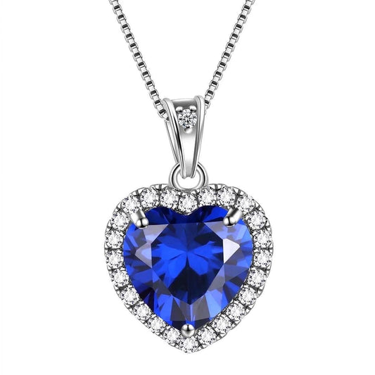 September Birthstone Necklace for Women, Blue Heart Necklace Sapphire Crystal CZ 925 Sterling Silver Necklaces Pendant Jewelry Girls Birthday Valentine&#39;S Day Gifts