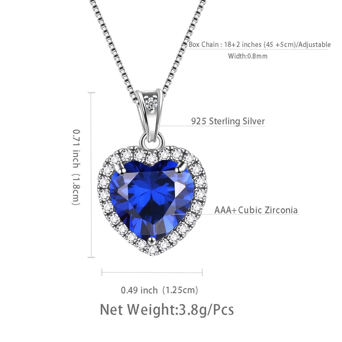 September Birthstone Necklace for Women, Blue Heart Necklace Sapphire Crystal CZ 925 Sterling Silver Necklaces Pendant Jewelry Girls Birthday Valentine&#39;S Day Gifts