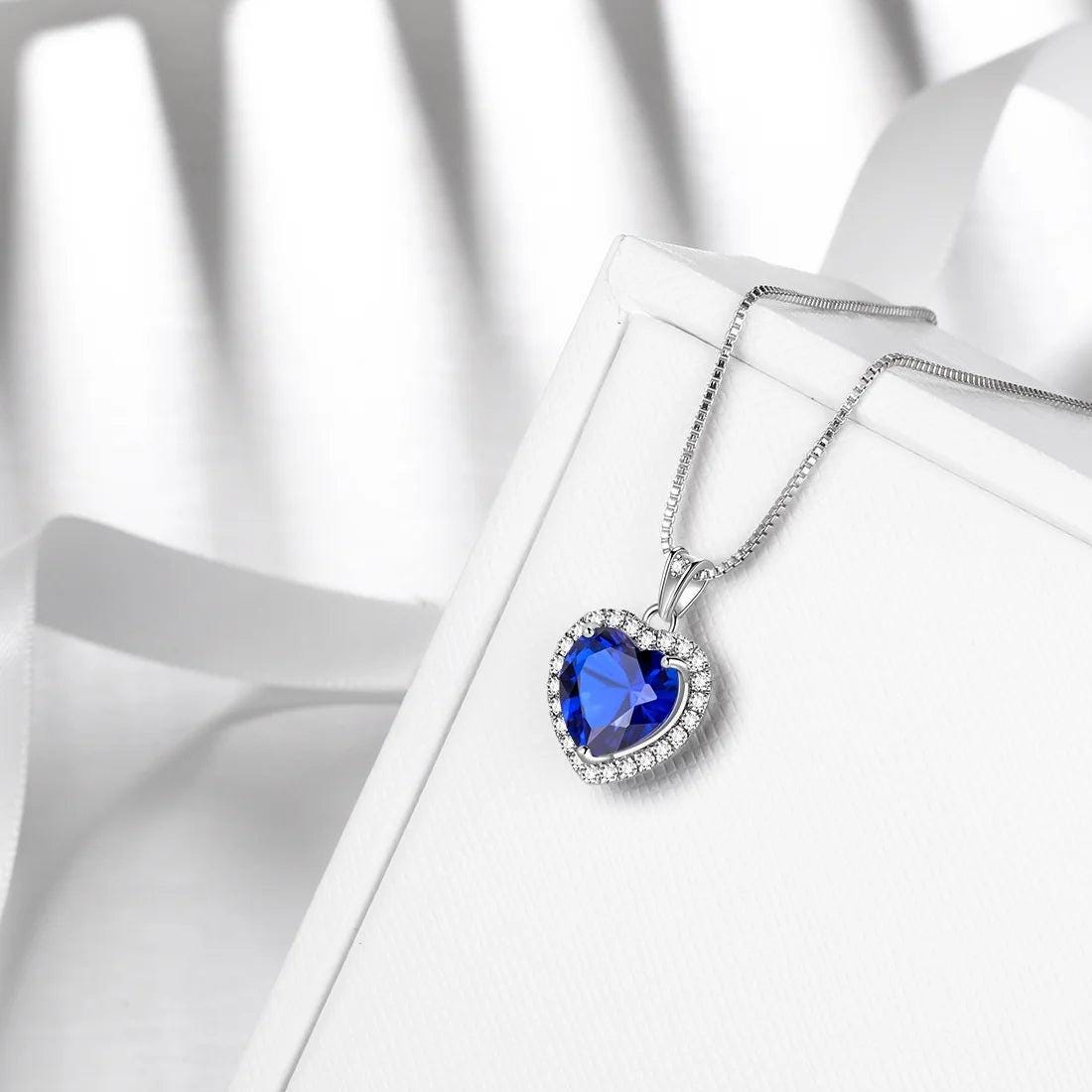September Birthstone Necklace for Women, Blue Heart Necklace Sapphire Crystal CZ 925 Sterling Silver Necklaces Pendant Jewelry Girls Birthday Valentine&#39;S Day Gifts