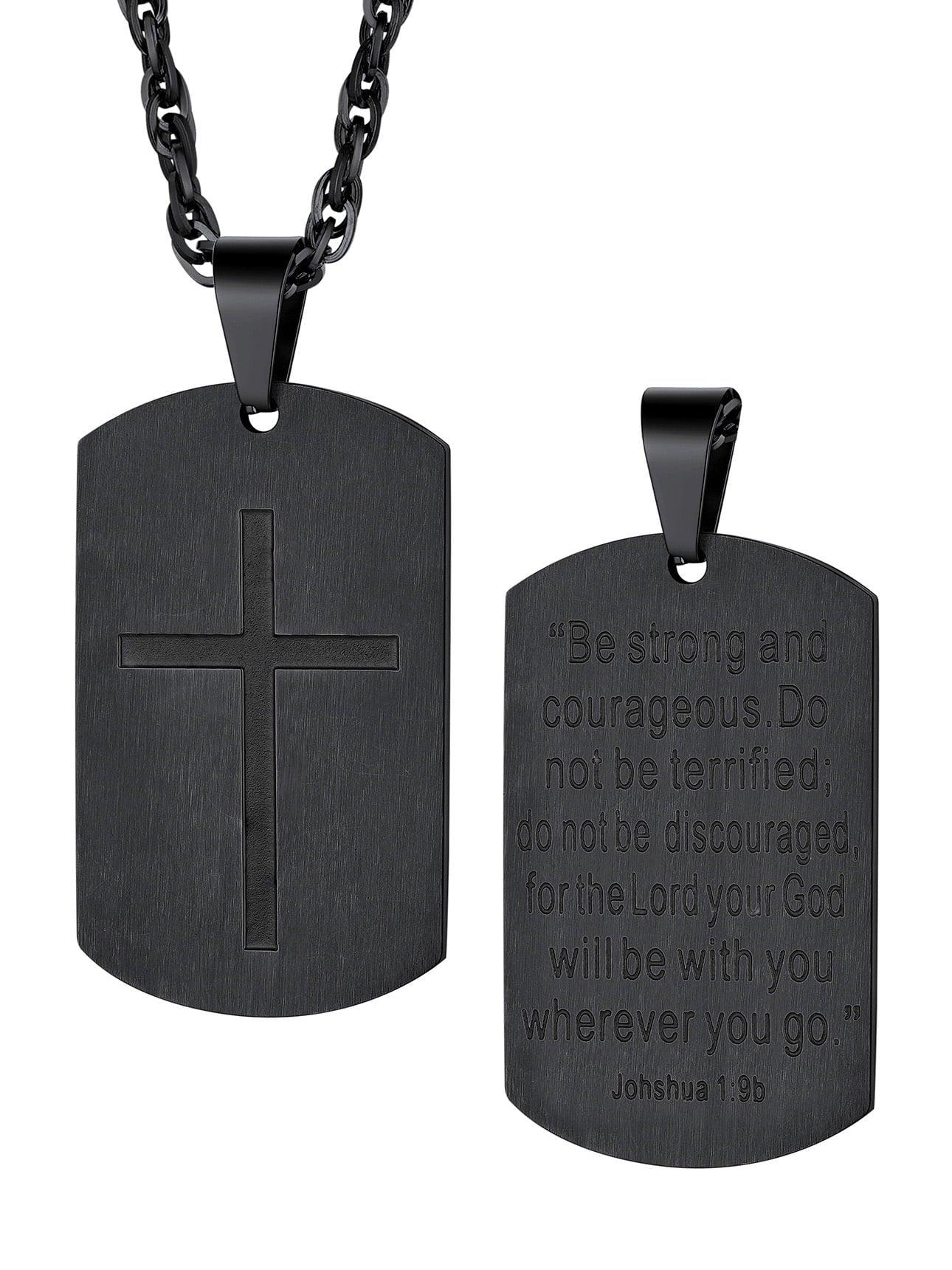 Men&#39;S Gold Cross Necklace Stainless Steel Dog Tag Necklace Boys Christian Serenity Prayer Necklace Inspirational Jewelry Gift