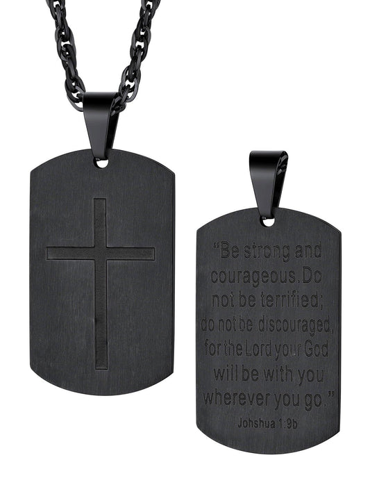 Men&#39;S Gold Cross Necklace Stainless Steel Dog Tag Necklace Boys Christian Serenity Prayer Necklace Inspirational Jewelry Gift
