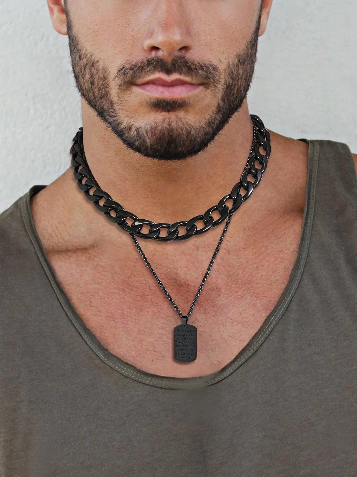 Men&#39;S Gold Cross Necklace Stainless Steel Dog Tag Necklace Boys Christian Serenity Prayer Necklace Inspirational Jewelry Gift